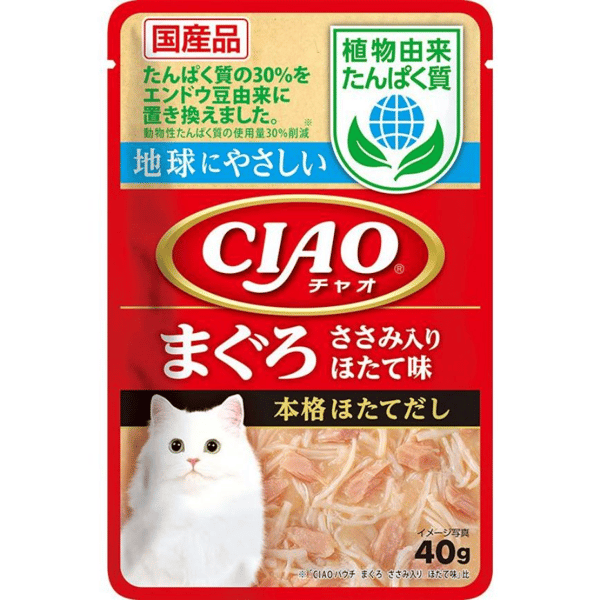 CIAO 貓濕糧 日本 INABA 植物蛋白 金槍魚片雞柳扇貝味 40g (IC-224) (圖片1)