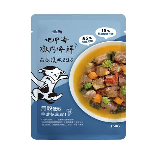 BLUE BLUE BAY 狗狗鮮食餐包 純肉 JUMBO系列 地中海燉肉海鮮 150g 150g  正面圖
