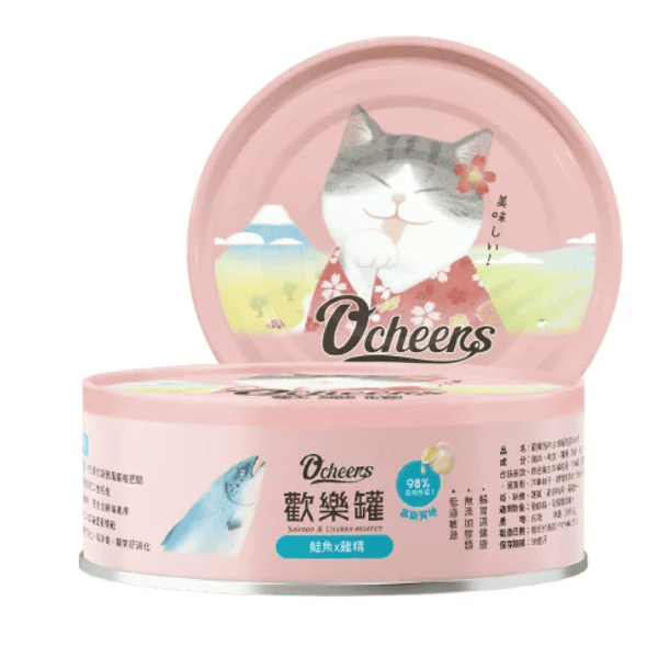 O'cheers 歡樂城市 營養滴精無膠主食貓罐頭 鮭魚 x 雞精 (慕斯) 80g (OCH0001) (圖片1)