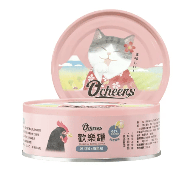 O'cheers 歡樂城市 營養滴精無膠主食貓罐頭 黑羽雞 x 鱸魚精 (肉泥) 80g (OCH0004) (圖片1)