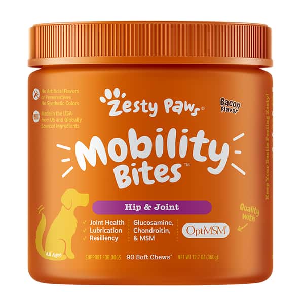 Zesty Zesty Paws 關節護理咀嚼軟粒 煙肉味 MOBILITY BITES BACON 9OCT JAR   正面圖