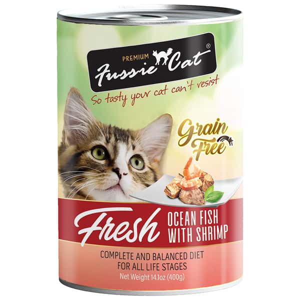 Fussie Fussie Cat 貓罐頭 海魚+蝦 400g 400g 正面圖