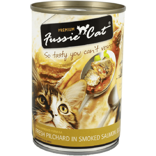 Fussie Cat 貓罐頭 煙三文魚汁沙丁魚 400g (咖喱黃) (FU-4PS) (圖片1)
