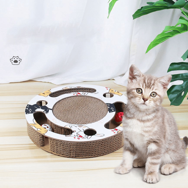 HelloDOG 玩具嚴選 磨爪器逗貓玩具 掏球型瓦楞紙貓抓板 (圖片1)