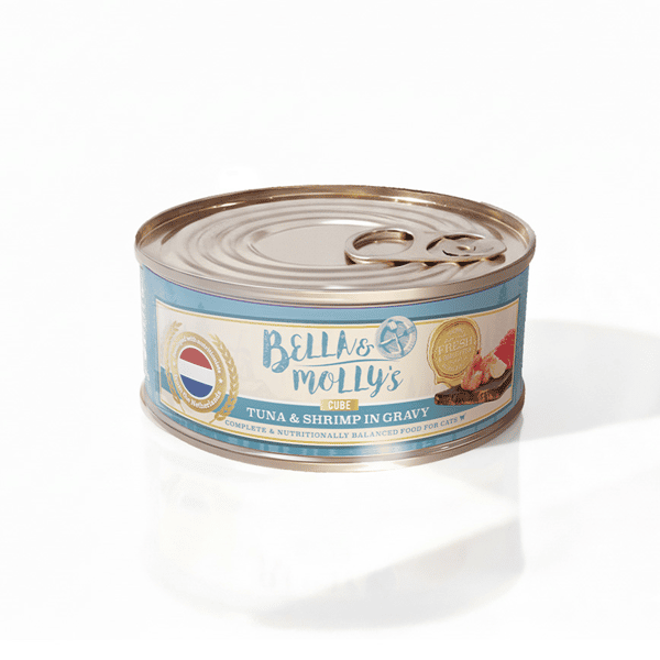 Bella & Molly's 荷蘭罐 貓罐頭 AAFCO 主食罐 關節健康 蝦肉及吞拿魚肉塊 80g - 限時試食價 (圖片1)