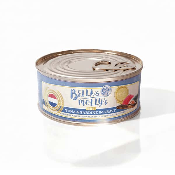 Bella & Molly's 荷蘭罐 貓罐頭 AAFCO 主食罐 去毛球 沙甸魚及吞拿魚肉塊 80g - 限時試食價 (圖片1)