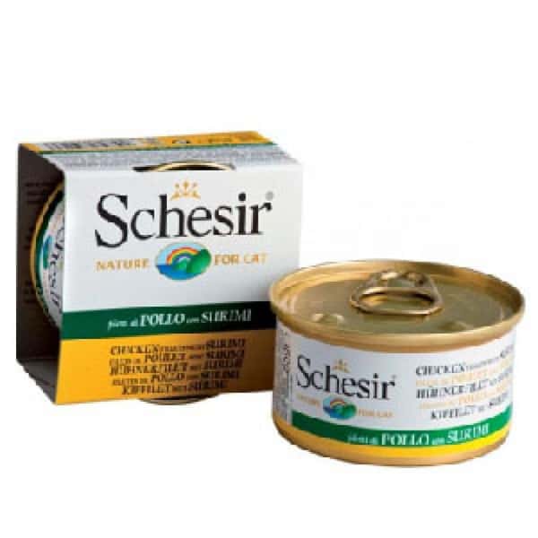 Schesir 啫喱貓罐頭 雞肉絲及蟹肉飯 85g (圖片1)