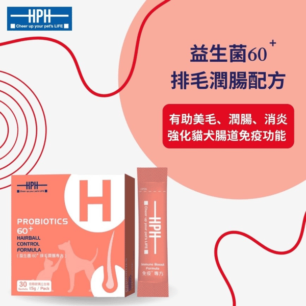 HPH HPH 寵物益生菌 60⁺ 排毛潤腸配方 1.5g×30包 5g 背面圖