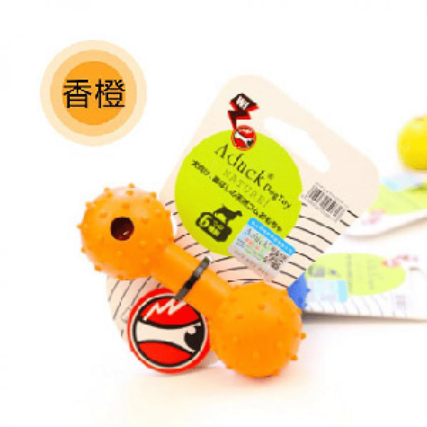 Aduck 橡膠啞鈴帶鈴鐺耐咬潔齒狗狗玩具 (橙) (圖片1)