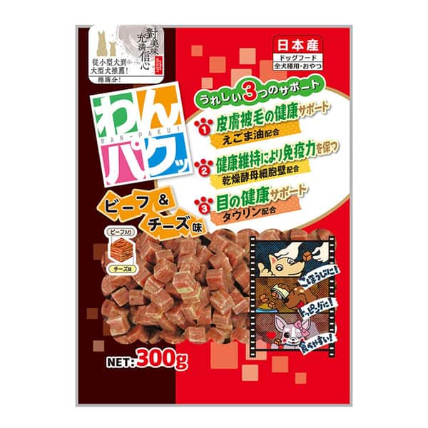 日本Q-Pet 日本Q-Pet 狗小食 WanPaku 牛肉+芝士粒 300g 300g 正面圖
