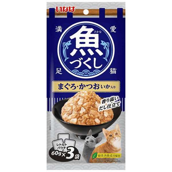 CIAO 袋裝貓濕糧 日本 INABA 魚盛 吞拿魚+鰹魚+魷魚 60g×3袋 (TCR-175) (圖片1)