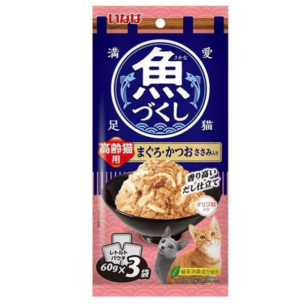 CIAO 袋裝貓濕糧 日本 INABA 魚盛 高齡貓 吞拿魚+鰹魚+雞肉 60g×3袋 (TCR-178) (圖片1)