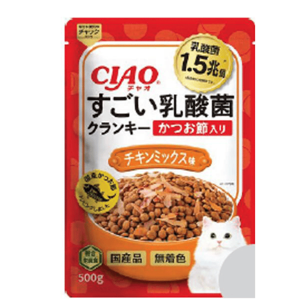 CIAO 貓糧 1.5兆億個 乳酸菌夾心乾糧 雞肉+鰹魚片味 500g (P-257) (圖片1)