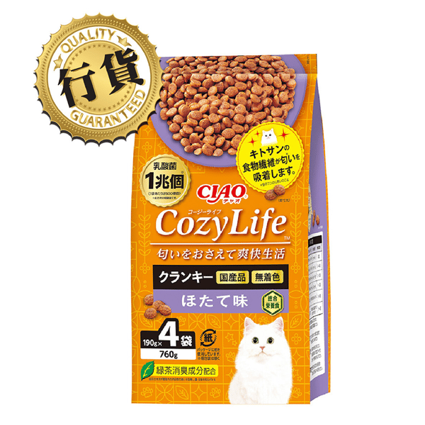 CIAO 爽快生活乳酸菌+甲殼素貓糧 帶子味 190g×4 (P-334) (圖片1)