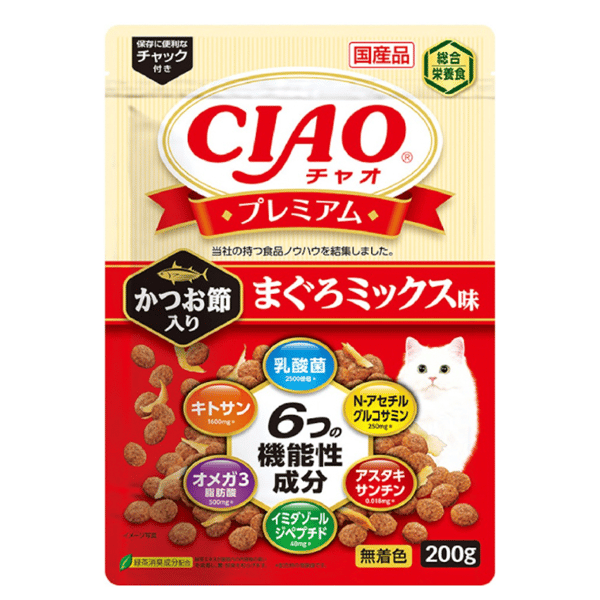 CIAO 貓糧 頂級乾糧 木魚+吞拿魚味 200g (P-431) (圖片1)