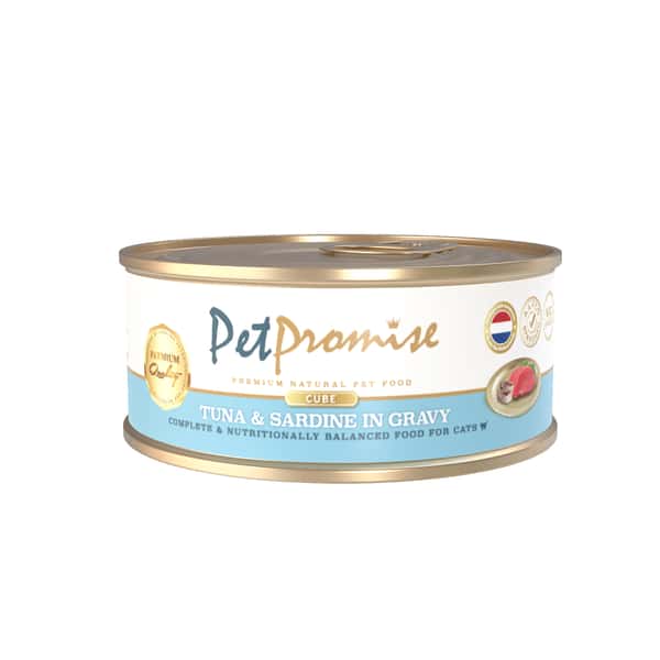 Pet Pet Promise 貓罐頭 荷蘭罐 AAFCO 主食罐 吞拿魚和沙甸魚肉粒 40g - 限時試食價 40g 正面圖
