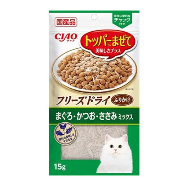 CIAO CIAO 貓零食 凍乾肉鬆 吞拿魚鰹魚雞肉混合 15g 15g  正面圖