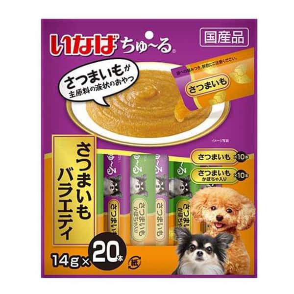 CIAO CIAO 狗肉泥 腸道健康配方 紫薯及蕃薯肉醬 14g×20本 14g 正面圖