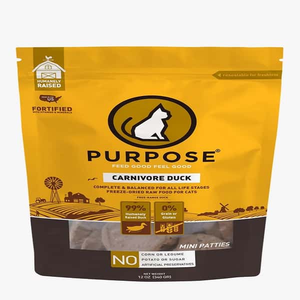 PURPOSE PURPOSE 貓糧 凍乾脫水生肉肉餅 單一蛋白 鴨肉 12oz 12oz 正面圖