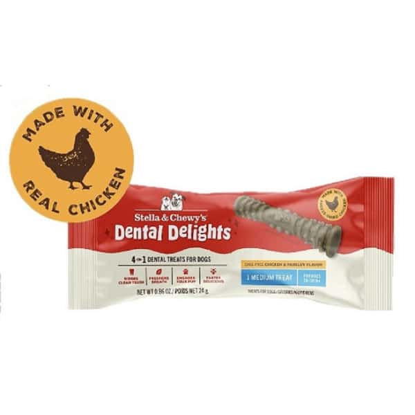 Stella & Chewy's Stella & Chewy's 凍乾放養雞 4合1 趣味潔齒骨 1支 獨立包裝 中型犬用 0.86oz 86oz 犬用 正面圖