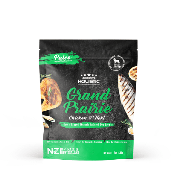 Absolute Absolute Holistic 無穀主食狗糧 風乾鮮食肉片 雞肉+長尾鱈魚 200g 200g 正面圖