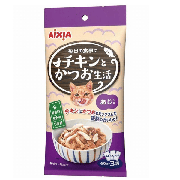 AIXIA 愛喜雅 貓主食濕糧 魚生活系列 雞肉鰹魚+竹莢魚 (60gx3袋) (圖片1)