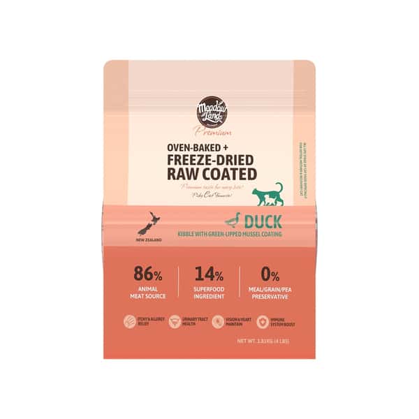 Meadowland Meadowland 貓糧 全貓糧 臻至系列 烘焙鴨肉及青口塗層配方 1.81kg 81kg  正面圖