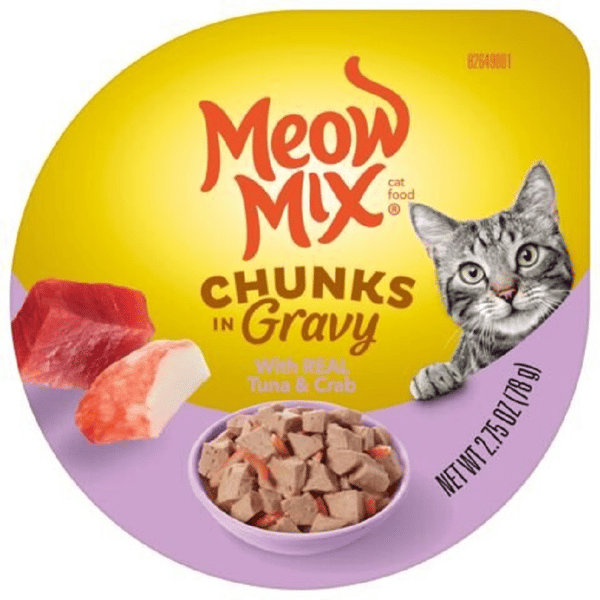 Meow Mix 杯装濕糧 角切肉汁 吞拿魚+蟹 78g (MM-86) (圖片1)