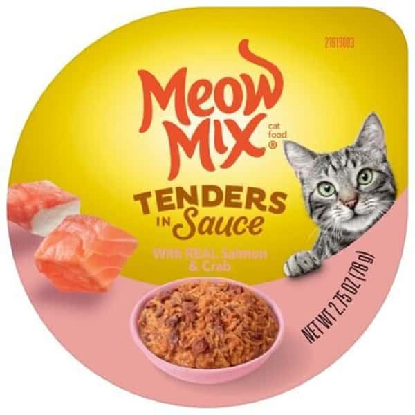 Meow Mix 杯装濕糧 肉塊醬汁 三文魚+蟹 78g (MM-98) (圖片1)