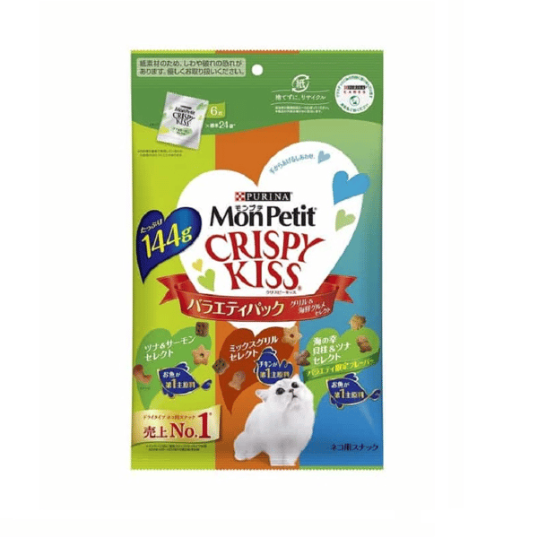 日本MonPetit 日本MonPetit Crispy Kiss 貓零食 貓脆餅 燒烤海鮮雜錦味 144g 144g  正面圖