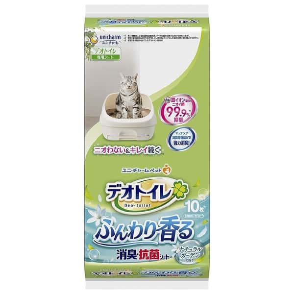 Unicharm Unicharm 日本1週間消臭抗菌寵物尿墊 花香味 貓砂盆專用 10枚 正面圖
