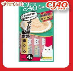 CIAO CIAO 肉泥 貓零食 下部尿路配慮 金槍魚肉醬 14g 4本入 14g  正面圖