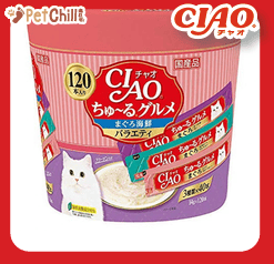 CIAO 肉泥 貓零食 金槍魚．海鮮肉醬 14g 120本罐裝 SC-211 (粉紅紫) (圖片1)