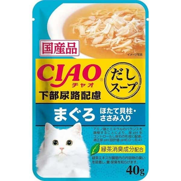 CIAO CIAO 貓濕糧 日本湯包系列 防尿石 金槍魚・雞肉・扇貝味 40g 40g 正面圖