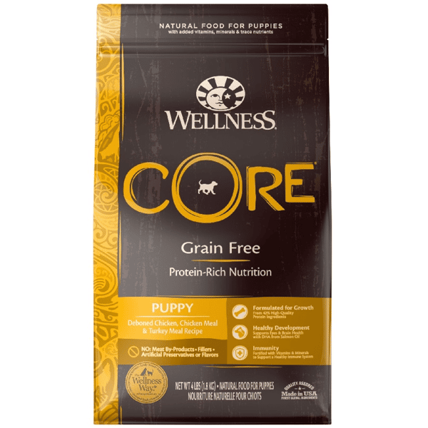 WELLNESS WELLNESS CORE 狗糧 無穀物 幼犬低敏成長配方 去骨雞及火雞 4lb 4lb 正面圖
