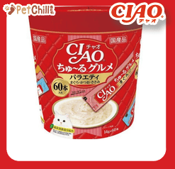 CIAO CIAO 肉泥 貓零食 吞拿魚.鰹魚雞肉肉醬 14g 60本罐裝 14g 正面圖