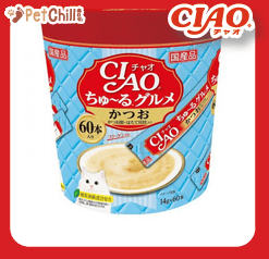 CIAO 肉泥 貓零食 鰹魚帶子肉醬 14g SC-136 60本罐裝 (粉藍) (圖片1)