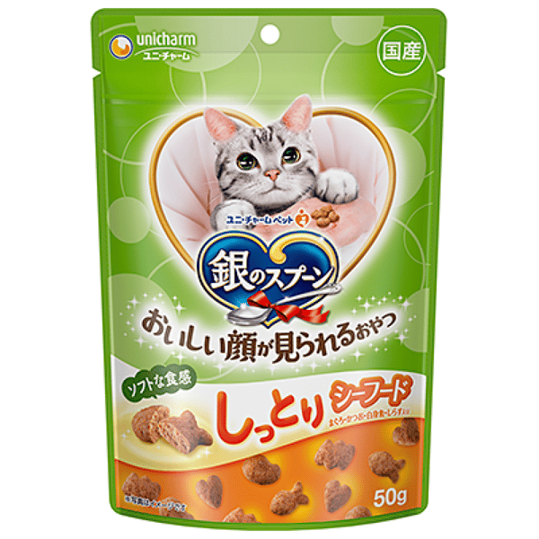 Unicharm 貓零食 日本三星銀匙柔軟食感貓零食 海鮮雞肉味 50g (綠令) (圖片1)