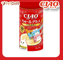 CIAO CIAO 肉泥 貓零食 混合鮮魚肉醬 14g 30本罐裝 14g 正面圖