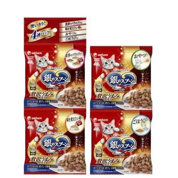 Unicharm Unicharm 貓零食 日本三星銀匙 貓脆餅 鰹魚及金槍魚 40g 4本入 40g  正面圖