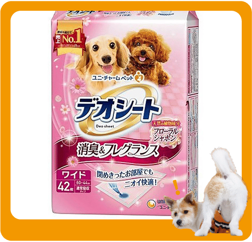 Unicharm Unicharm 寵物尿墊 狗尿墊 狗尿片 日本柔軟香氛超除臭 粉紅花香味 寵物尿墊 [60*44 XL碼 42枚]   正面圖