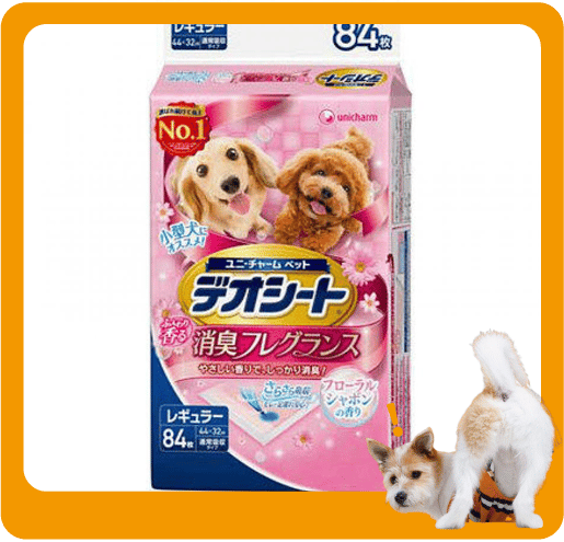 Unicharm Unicharm 狗尿墊 狗尿片 日本柔軟香氛超除臭 粉紅花香味 寵物尿墊 [44*32 XL碼 84枚]   正面圖