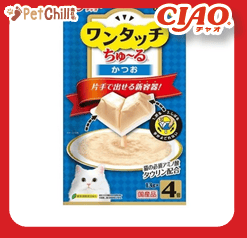 CIAO 貓零食 日本One Touch 肉泥杯 鰹魚醬盒 14g 4本入 (藍) (SC-312) (圖片1)