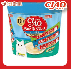 CIAO CIAO 肉泥 貓零食 扇貝及海鮮味 14g 120本罐裝 SC-212 14g  正面圖