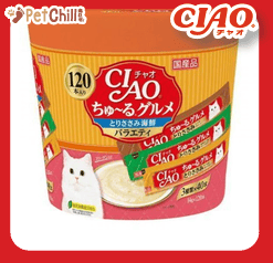 CIAO CIAO 肉泥 貓零食 雞肉及海鮮味 14g 120本罐裝 SC-213 14g  正面圖