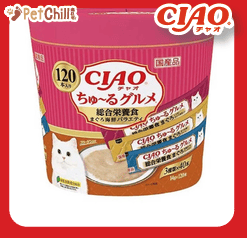 CIAO CIAO 肉泥 貓零食 綜合營養金槍魚海鮮混合味 14g 120本罐裝 SC-215 14g  正面圖