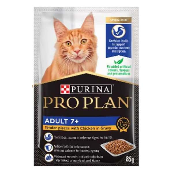 PURINA PURINA PROPLAN 冠能 貓濕糧 成貓7+配方 醬汁雞肉 85g 85g 正面圖