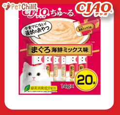 CIAO 肉泥 貓零食 金槍魚及什錦海鮮肉醬 14g 20本袋裝 (桃紅) (SC-127) (圖片1)
