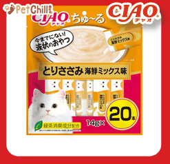CIAO 肉泥 貓零食 雞肉及什錦海鮮肉醬 14g 20本袋裝 (橙) (SC-128) (圖片1)