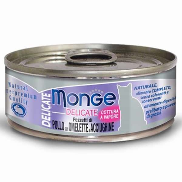 Monge Monge 貓罐頭 主食系列 雞肉鳀魚奄列 80g 80g  正面圖